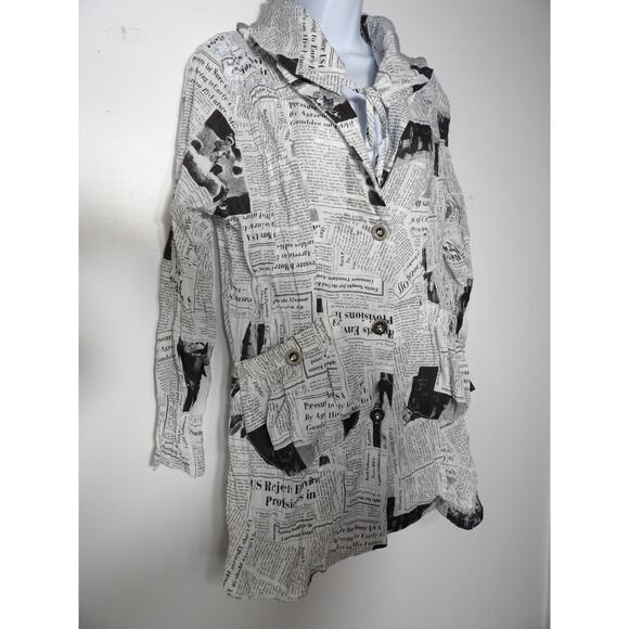 Ki Meng Top Cardigan Blouse Jacket Medium Newspaper Print Lagenlook Art to Wear - Picture 4 of 13
